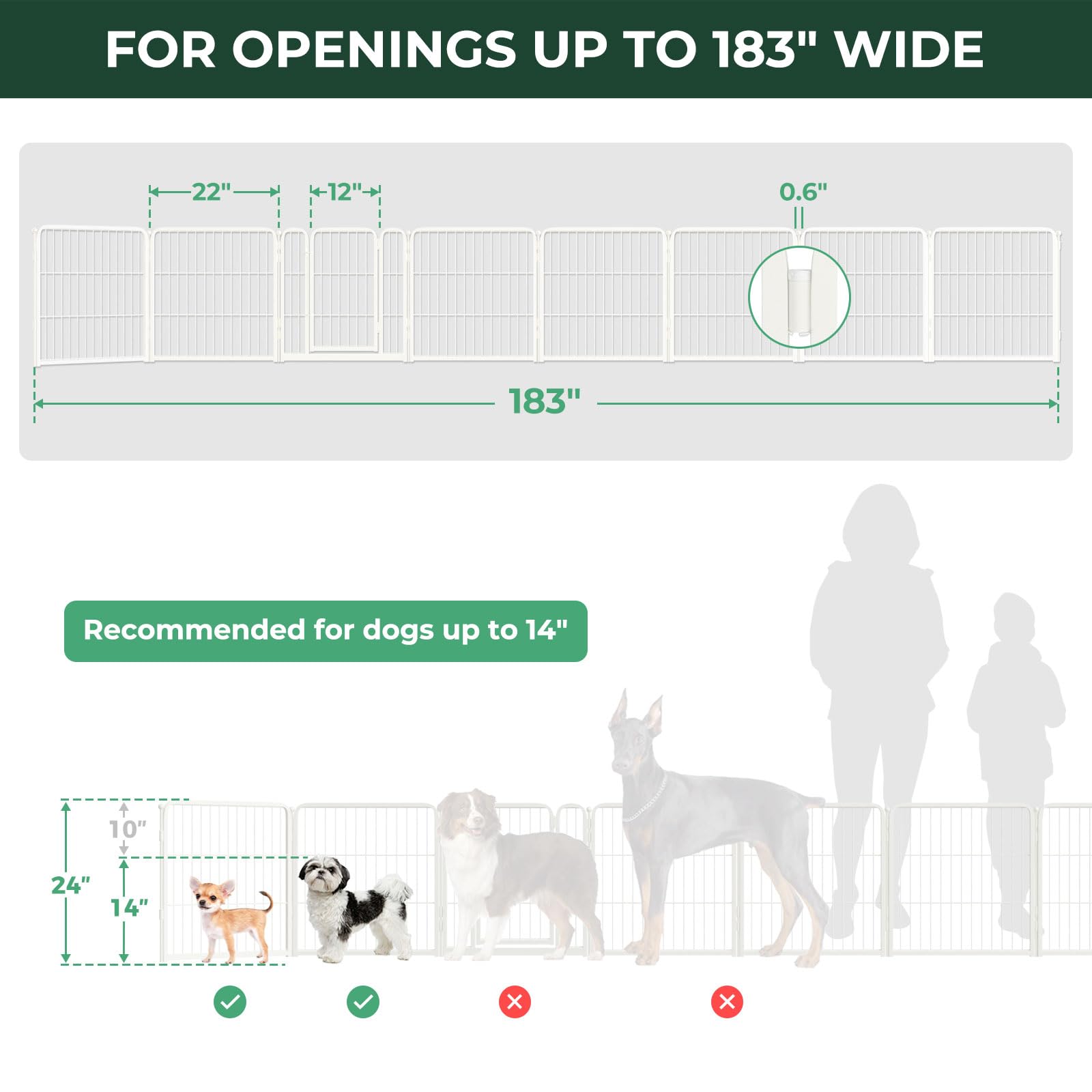 FXW Dog Gate eight panels measure 23 by 24 inches each