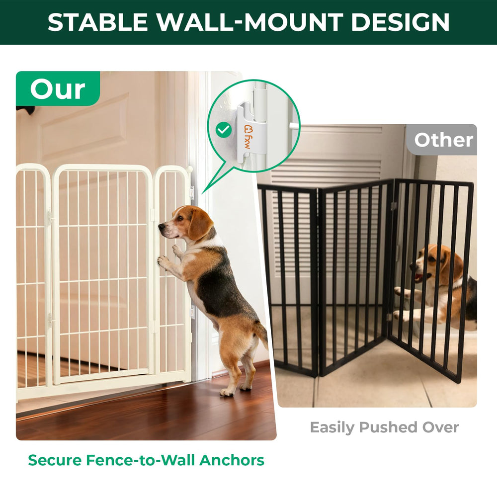 FXW dog gate demonstrates 219-inch width for flexible room layouts