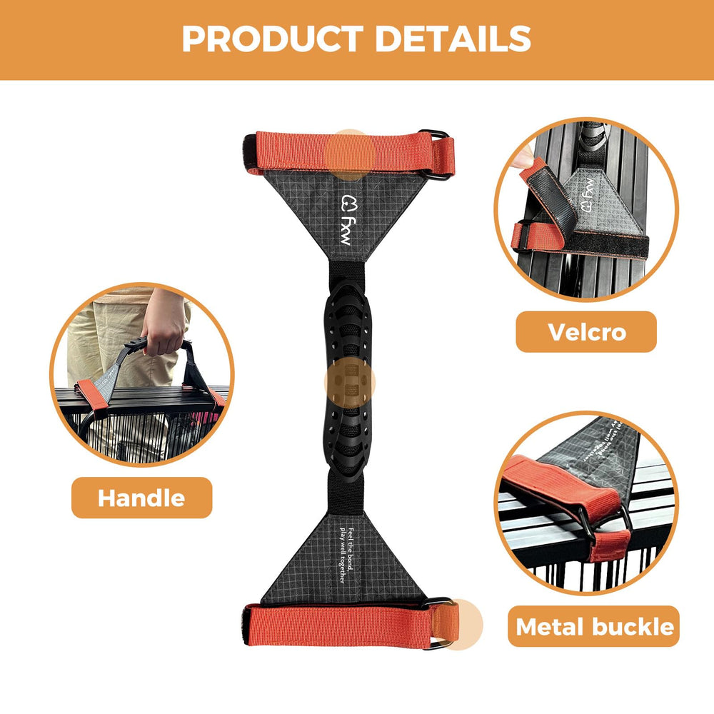 FXW Easy-Carry Straps on travel setup highlighting compact storage.