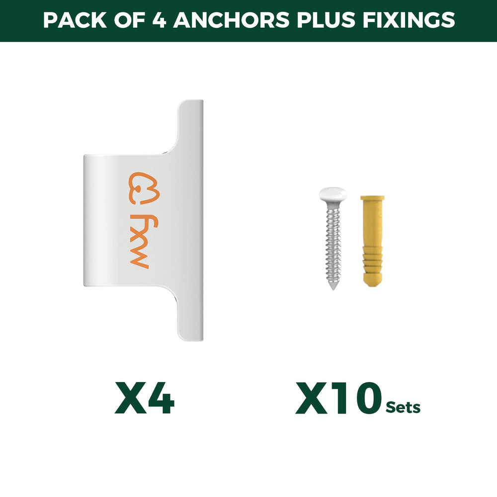 FXW anchors close-up showing rust-resistant finish.