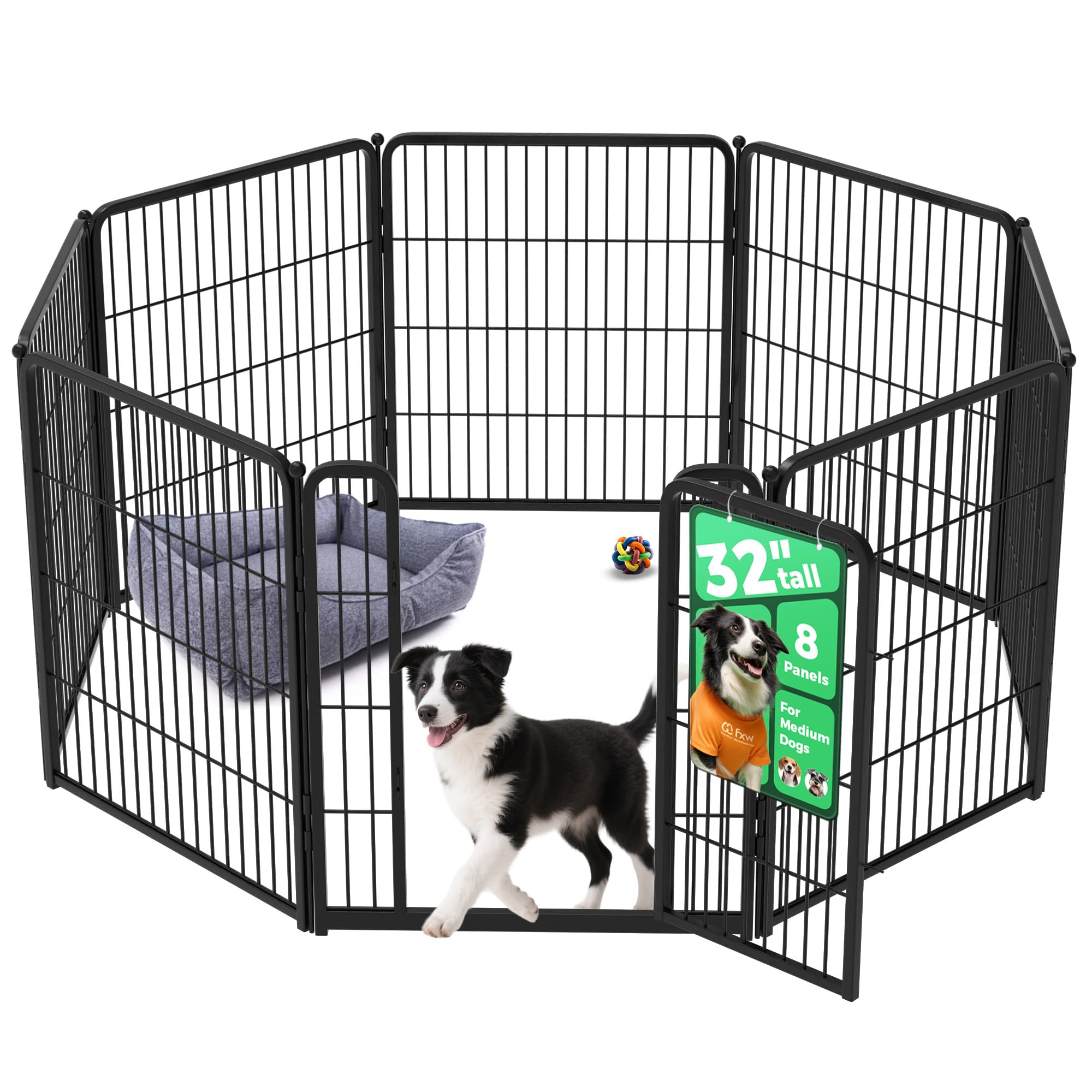 FXW Homeplus Unleashed front view shows sturdy 8-panel frame for safe indoor play.