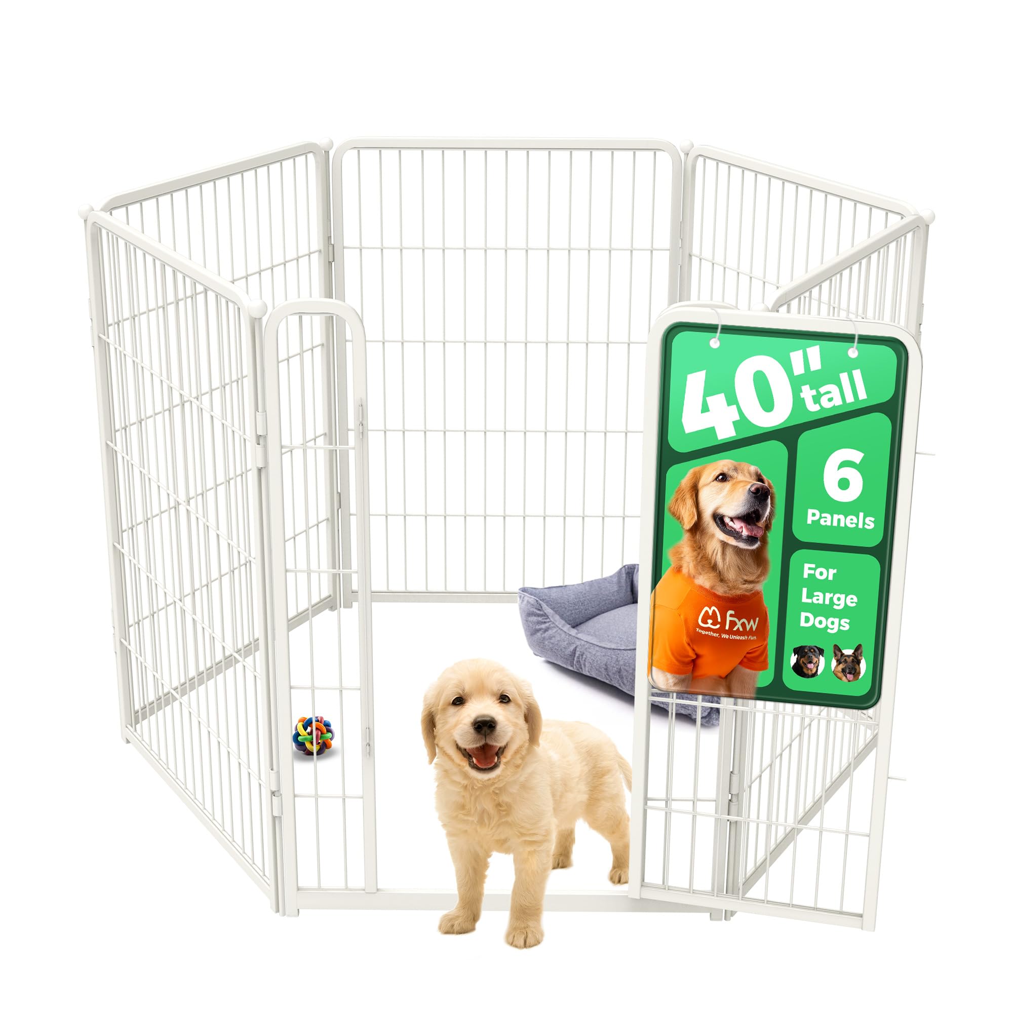 FXW Homeplus Unleashed dog pen assembled in a living room for safe indoor play.