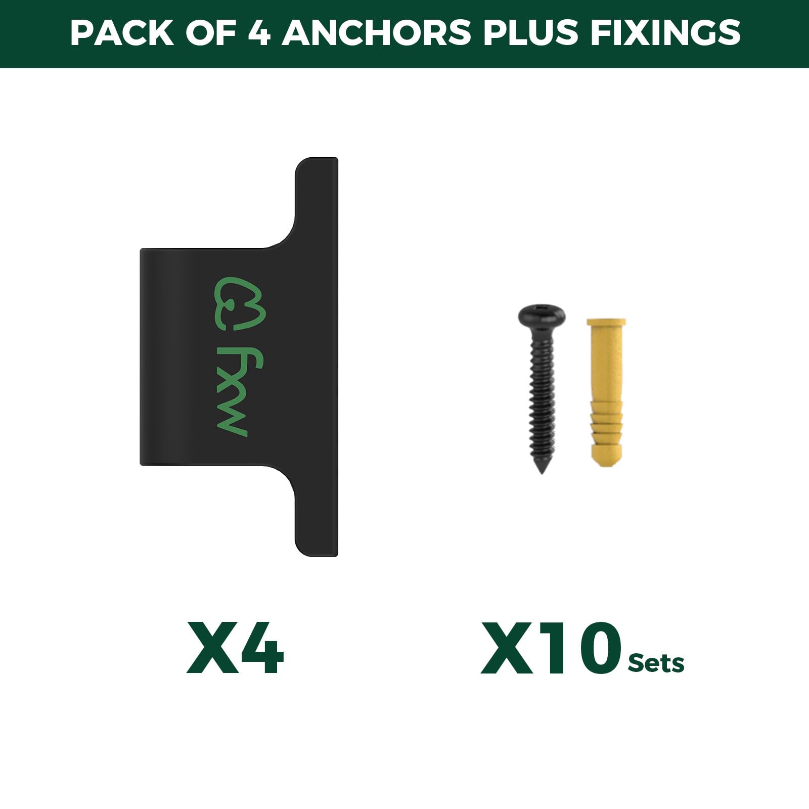 Includes fixings; rust-resistant finish blends with décor.