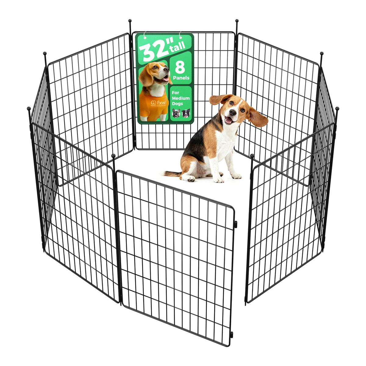 FXW MiniPaws 32-inch 8-panel playpen extended setup for versatile spaces.