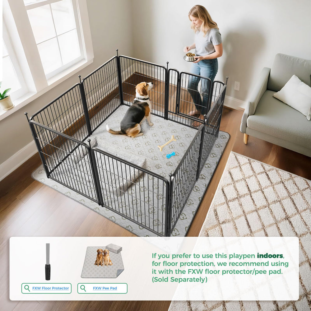 FXW Rollick Unleashed playpen in the yard provides safe outdoor exploration.
