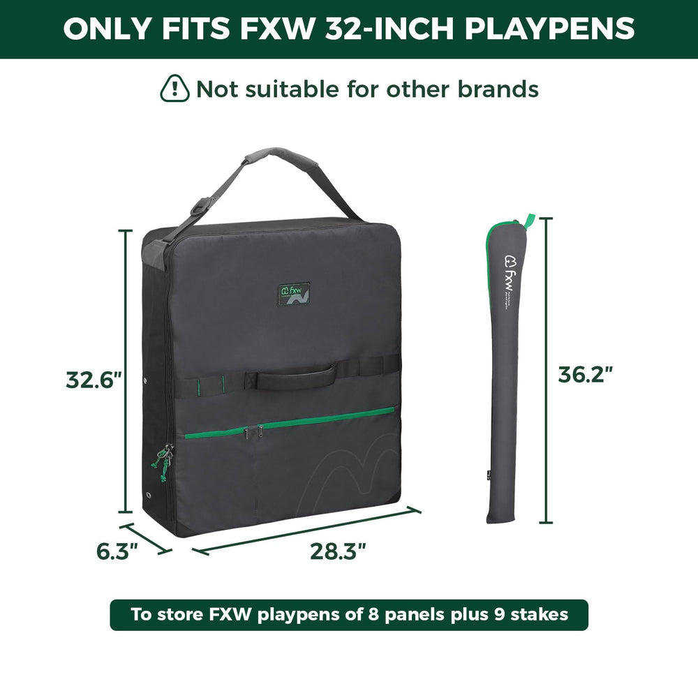 FXW playpen storage bag stake compartment holds nine stakes for quick setup