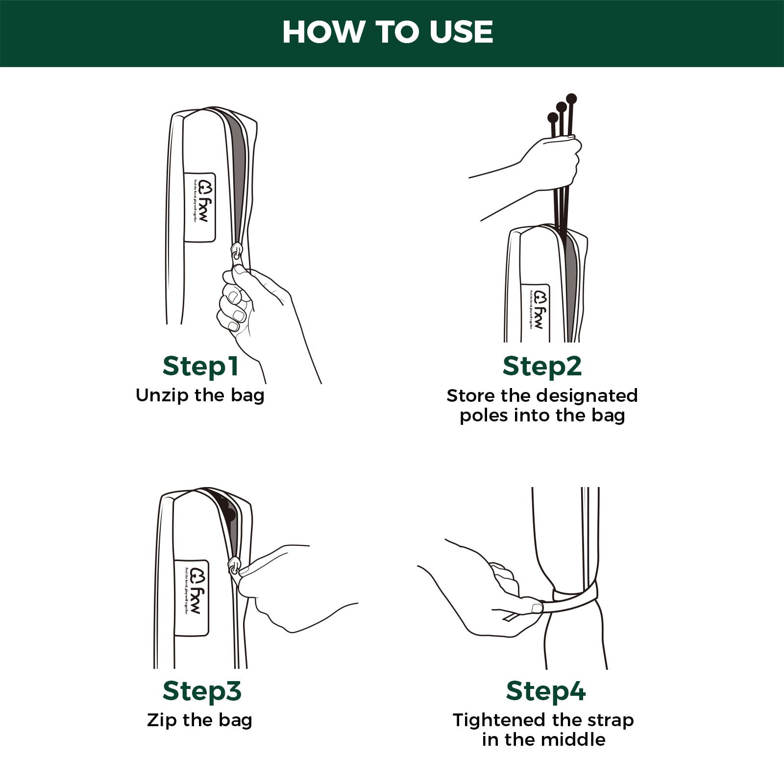 The FXW stake bag enables hands free carrying during transport