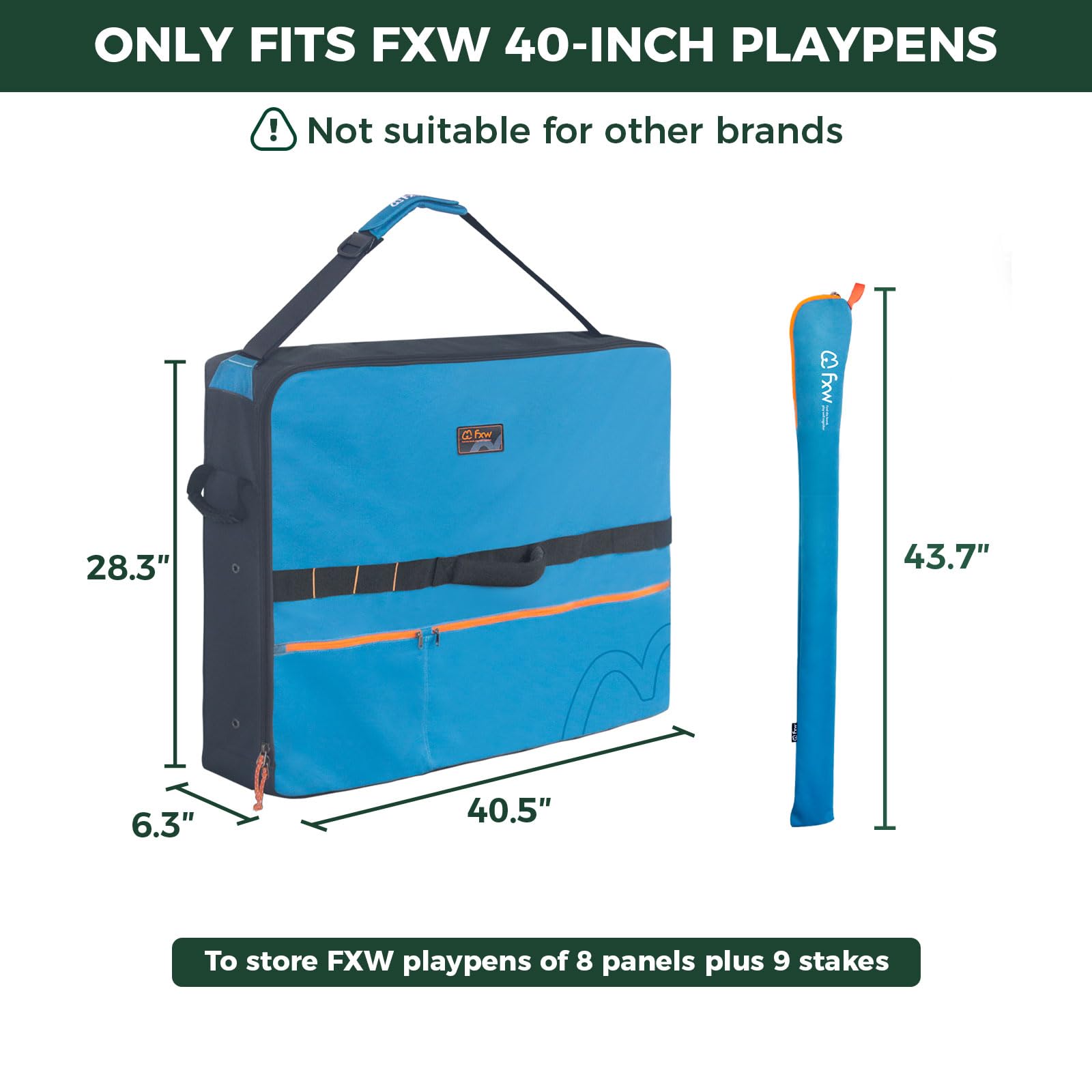 FXW stake compartment stores up to 9 stakes securely for quick setup.
