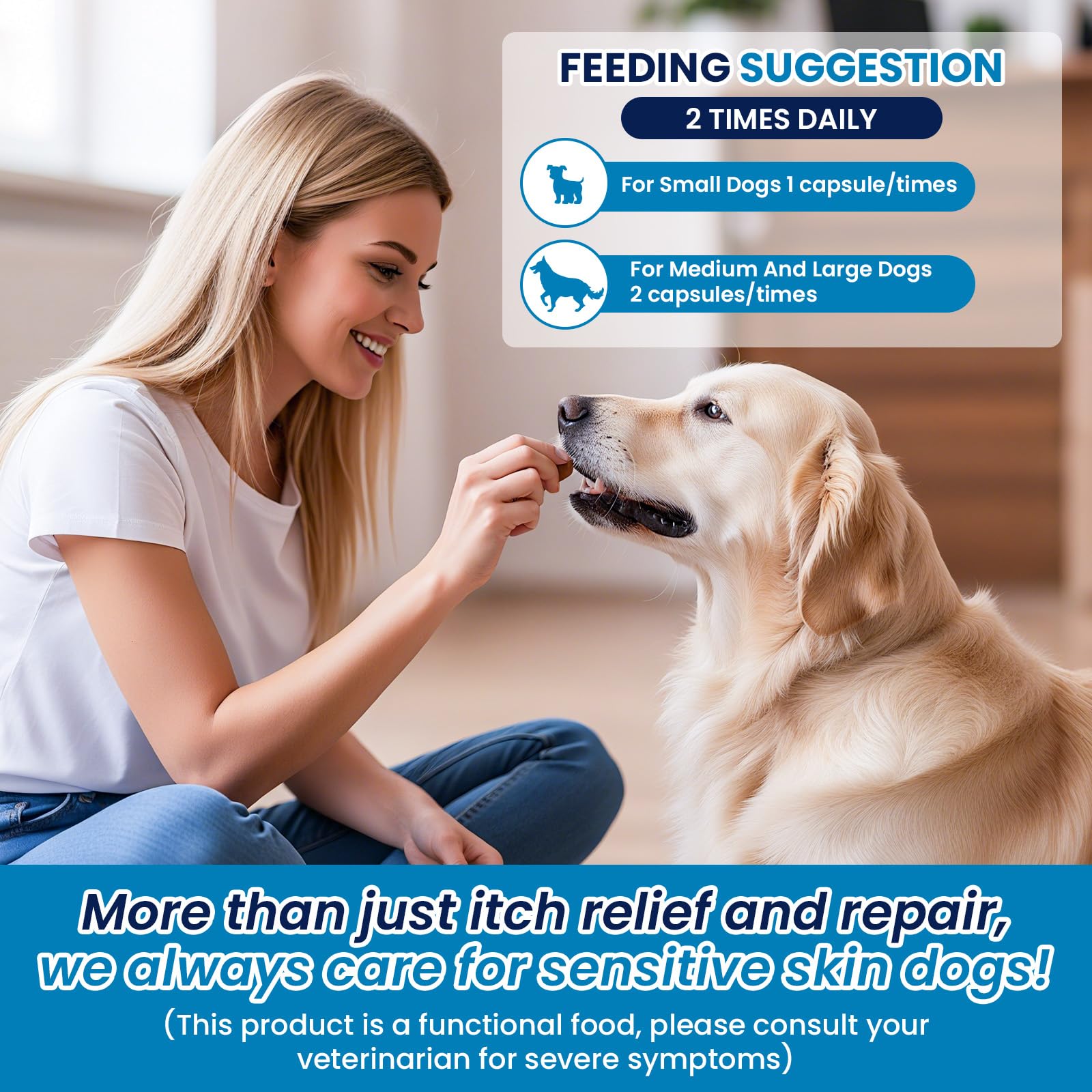 FXZRQJ dog allergy chews benefits graphic showing skin support
