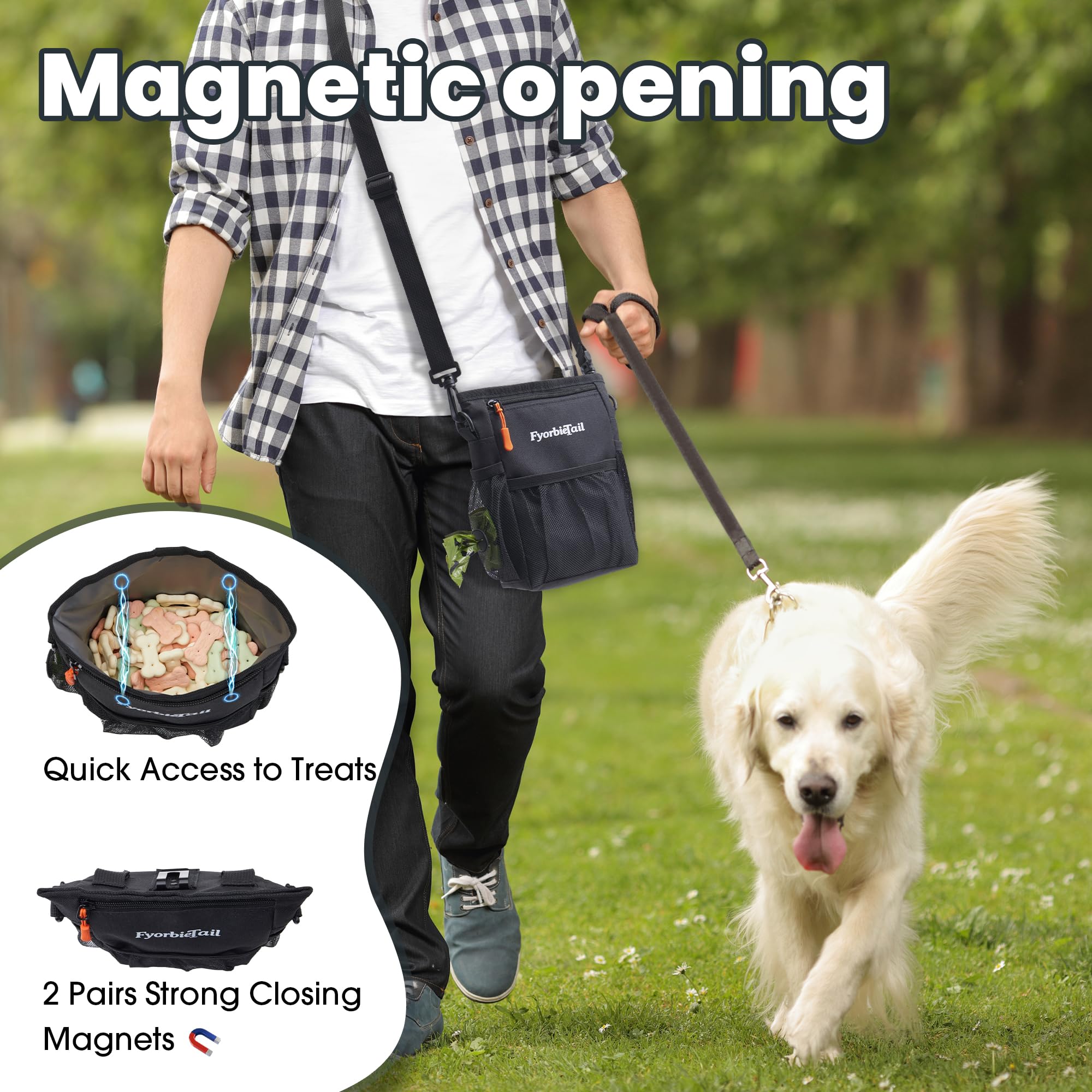Fyorbietail pouch holds four cups of treats for longer training sessions.