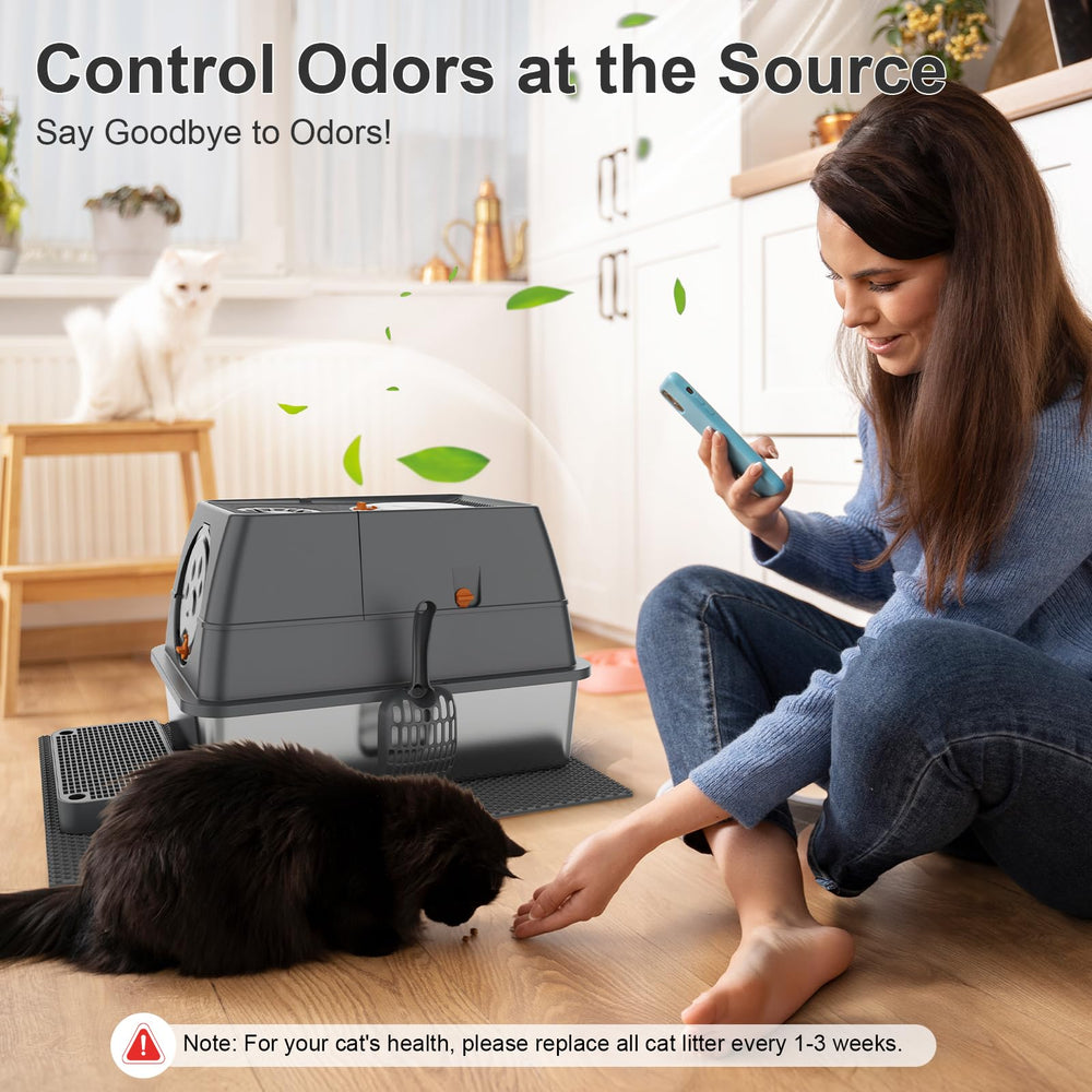 Included scoop, mat, and foot pedal simplify daily litter maintenance.
