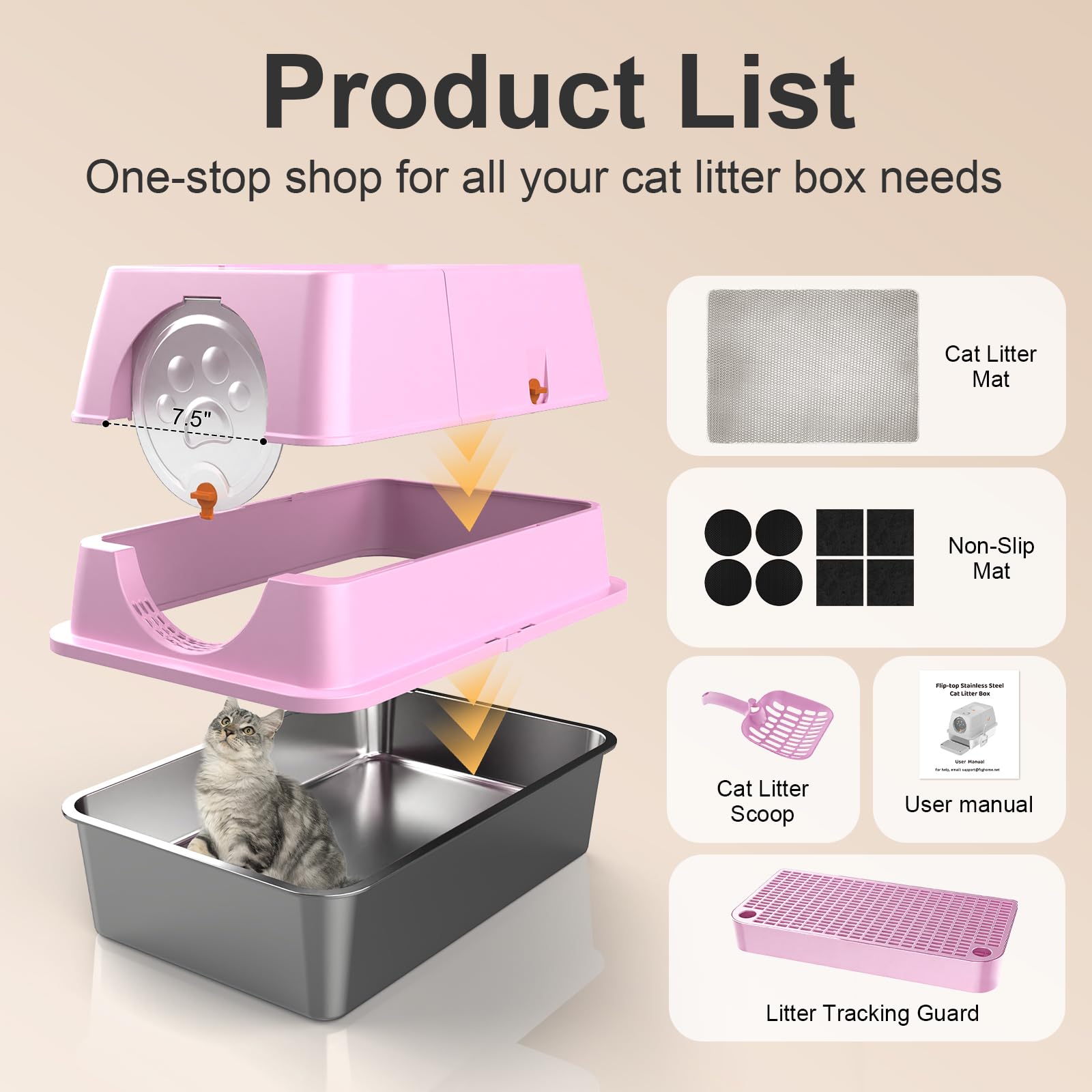 FZGhome stainless steel litter box surface is easy to rinse