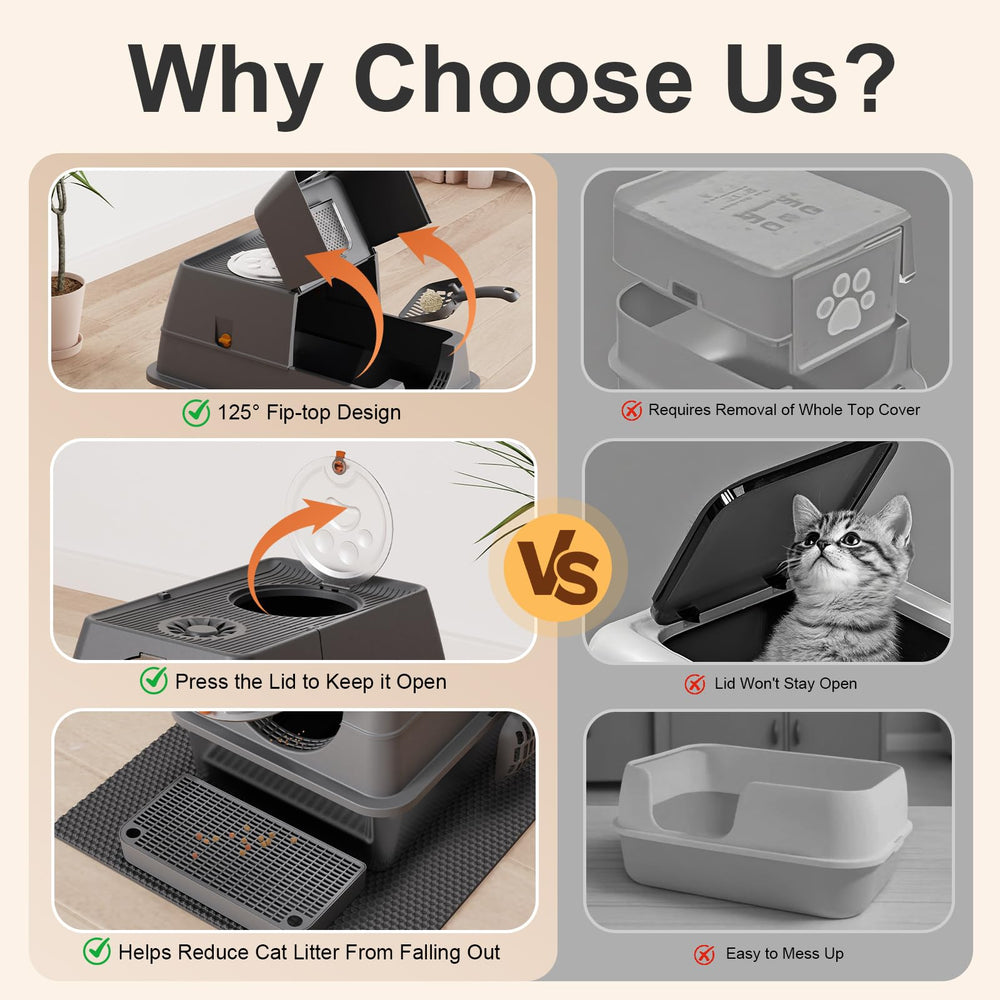 Fully enclosed mode creates a private space for cats and litter containment.