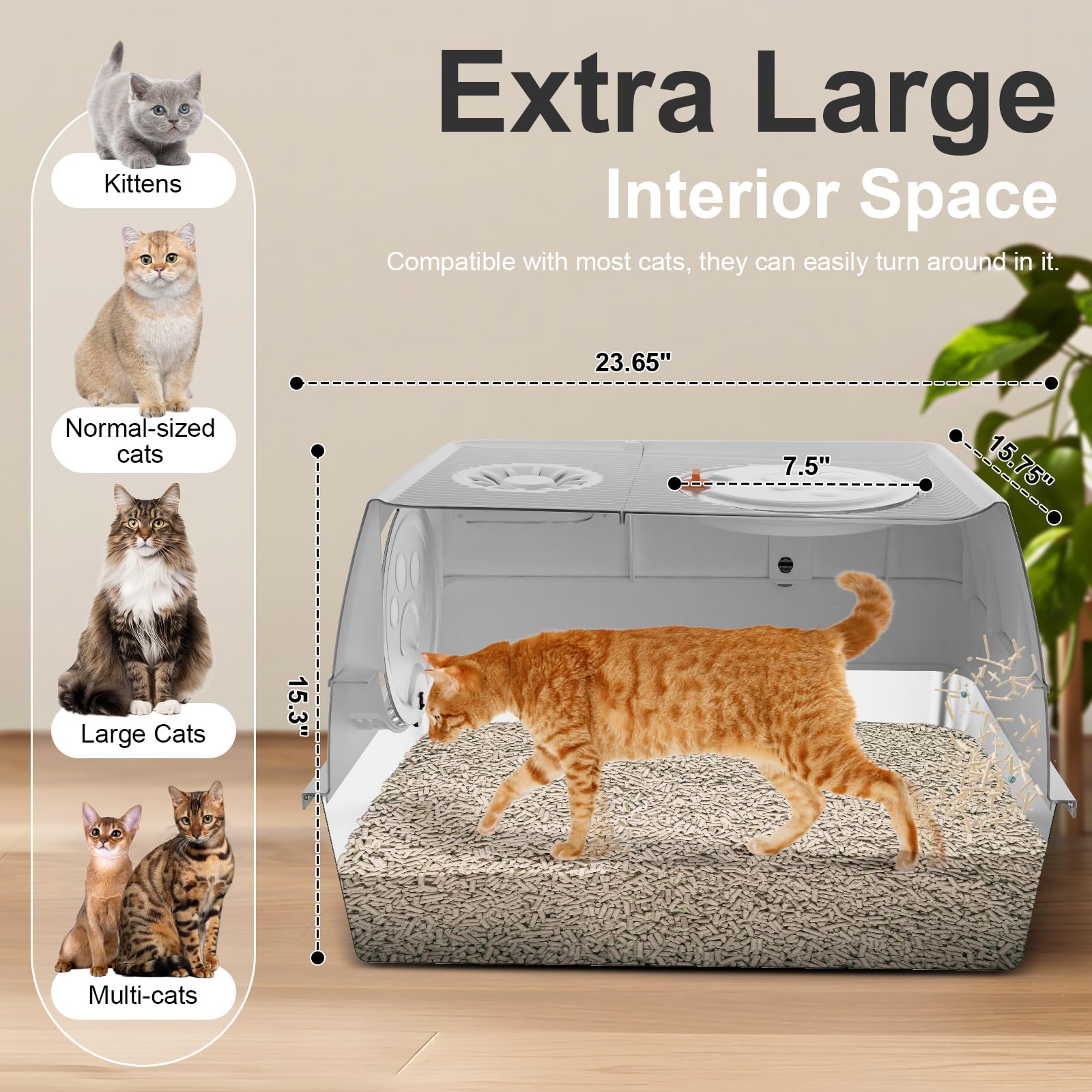 FZGhome top-entry stainless steel litter box, enclosed privacy for odor containment