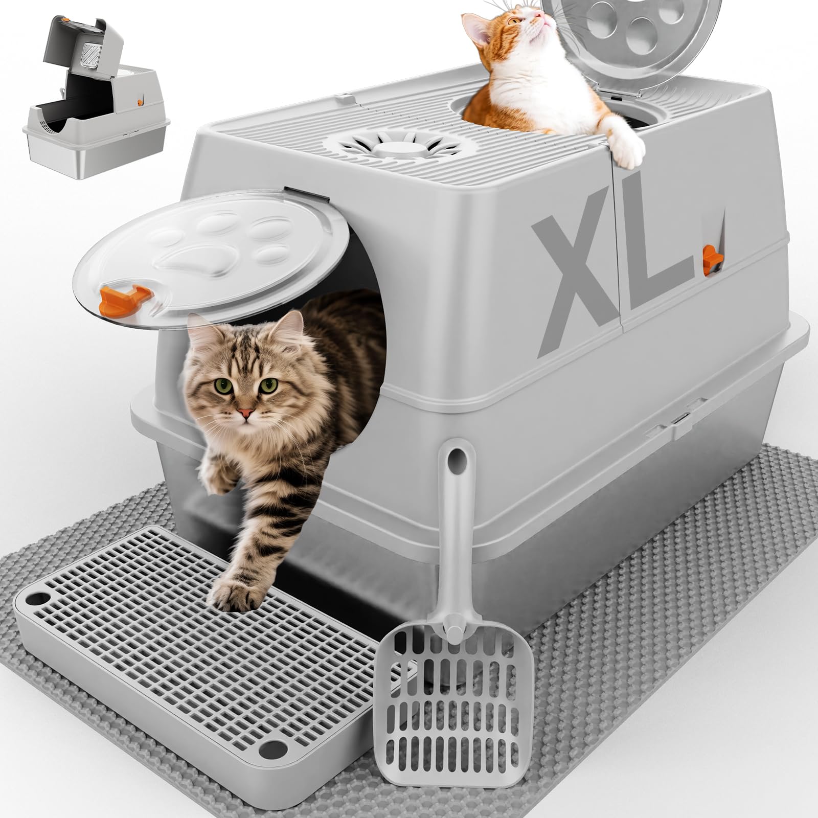 FZGhome XL stainless steel litter box with lid, spacious interior for large cats