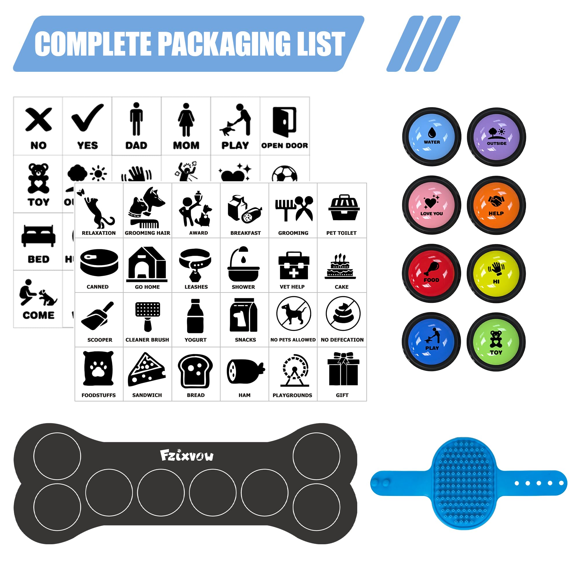 Fzixvow Dog Buttons Talk gift-ready package for dog lovers and training.