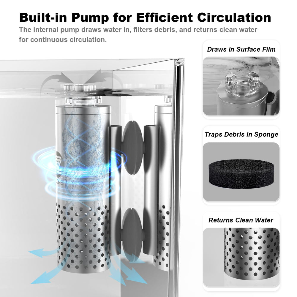 FZONE surface skimmer with floating inlet demonstrating auto-adjusting water level