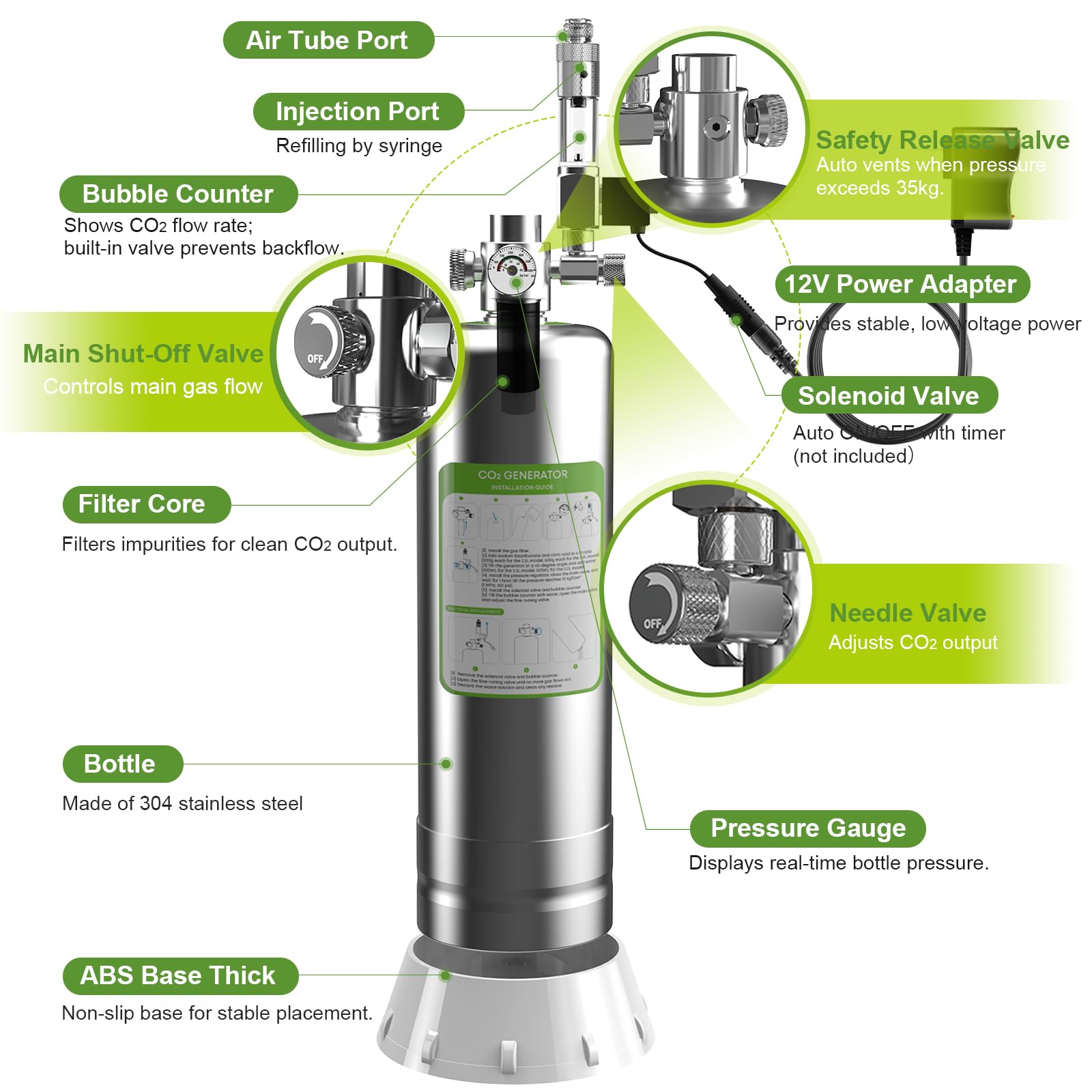 FZONE CO2 generator diffuser provides stable diffusion for healthy plant growth.