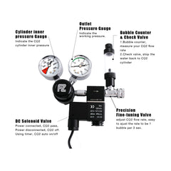FZONE CO2 regulator DC solenoid side-open setup for easy installation and reliable performance