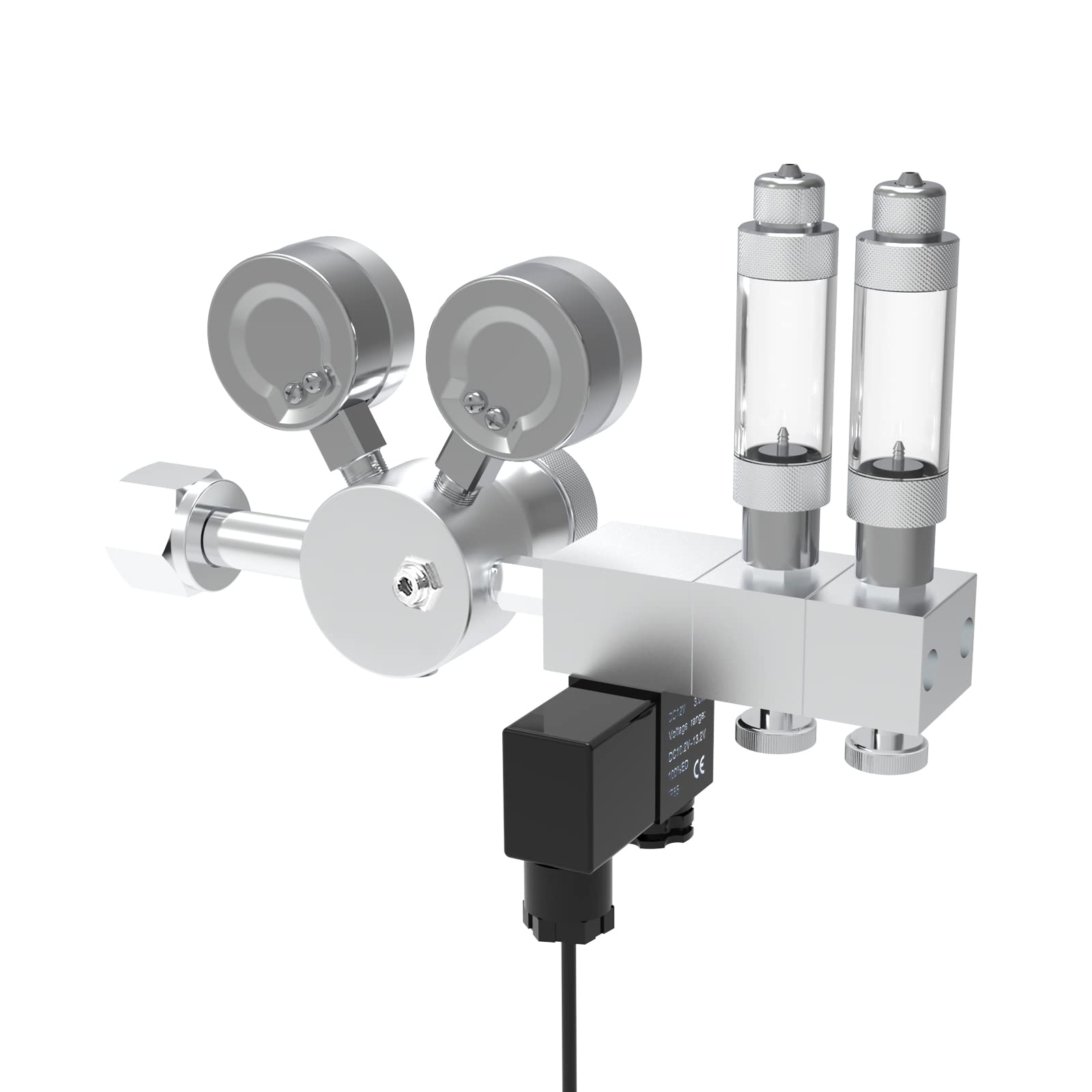 Integrated bubble counter and gauge aid monitoring CO2 flow.