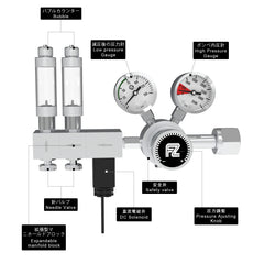 Close-up of the high-precision needle valve on the FZONE regulator.