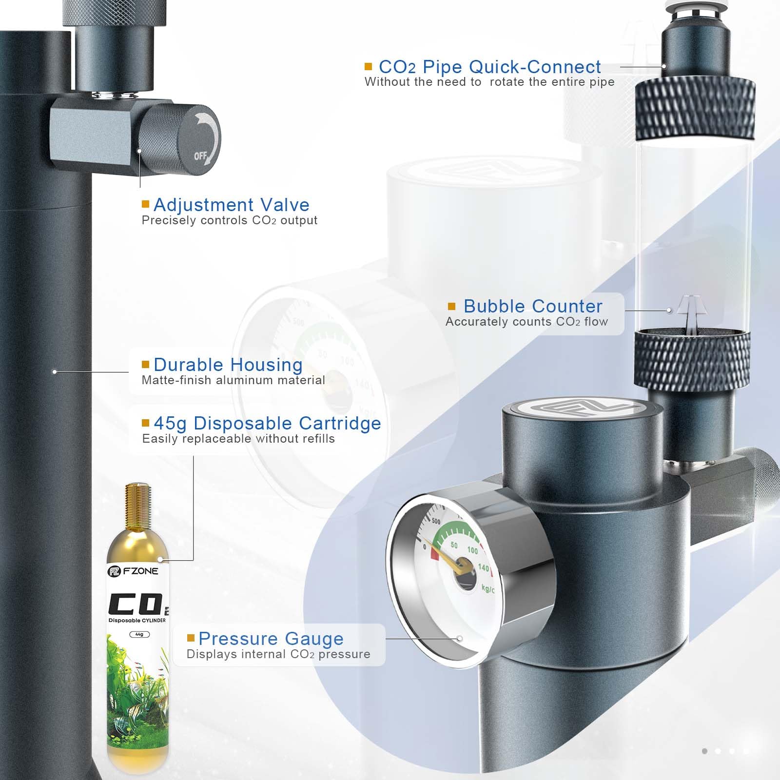 FZONE quick-connect regulator enables easy CO2 tubing attachment
