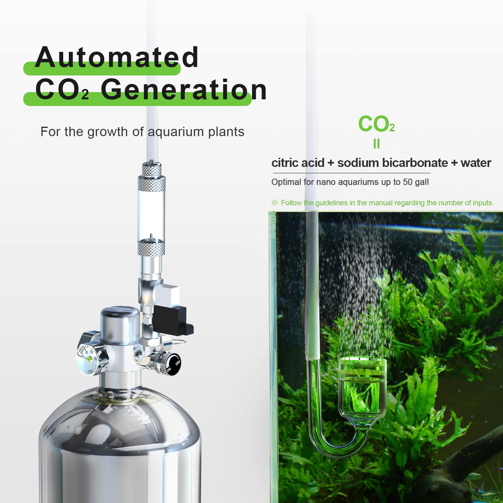 FZONE regulator and needle valve detail enabling precise CO2 tuning for tanks.