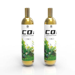 FZONE 45g disposable CO2 cartridge front view showing compact cylindrical design for on-the-go use, two-pack.
