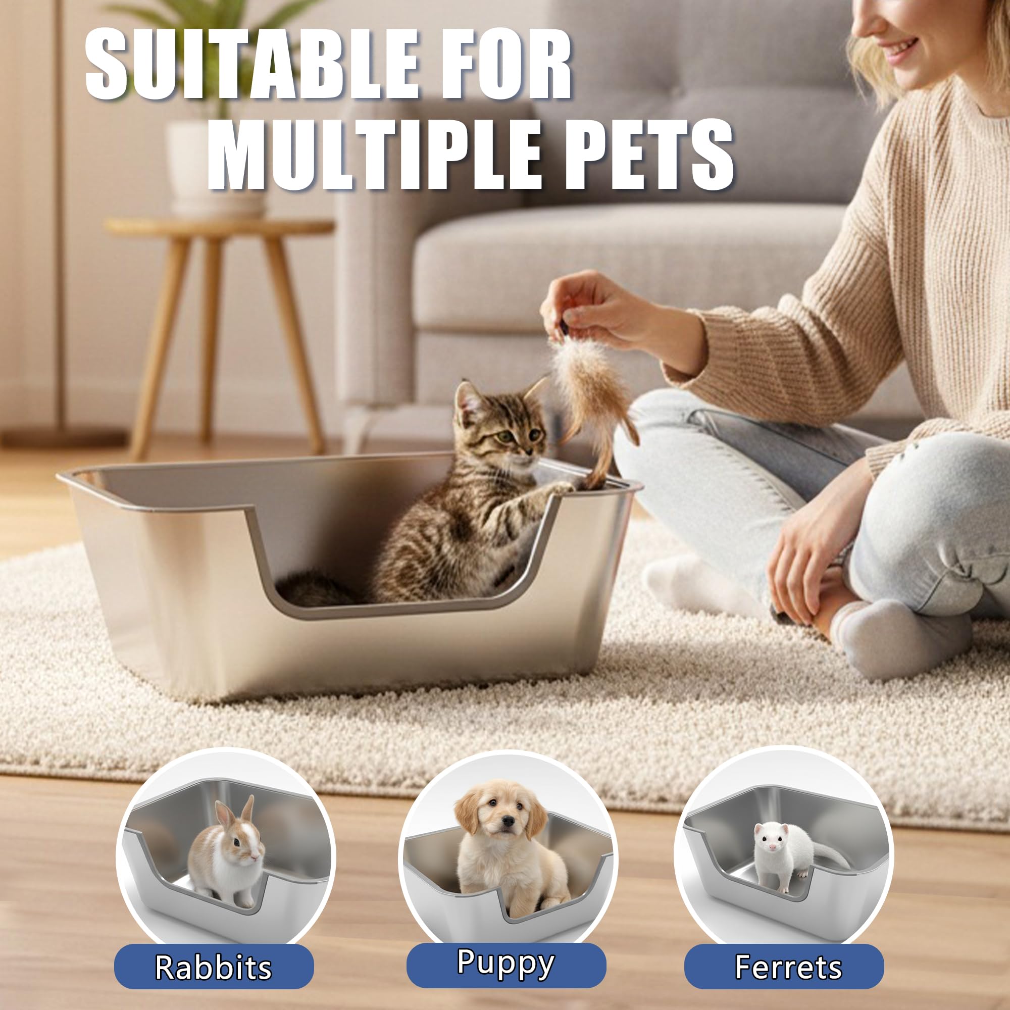 FZZOR cat litter box high sides prevent spills and leaks.