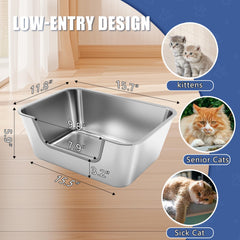 FZZOR stainless steel litter box with non-stick surface for quick cleanup.