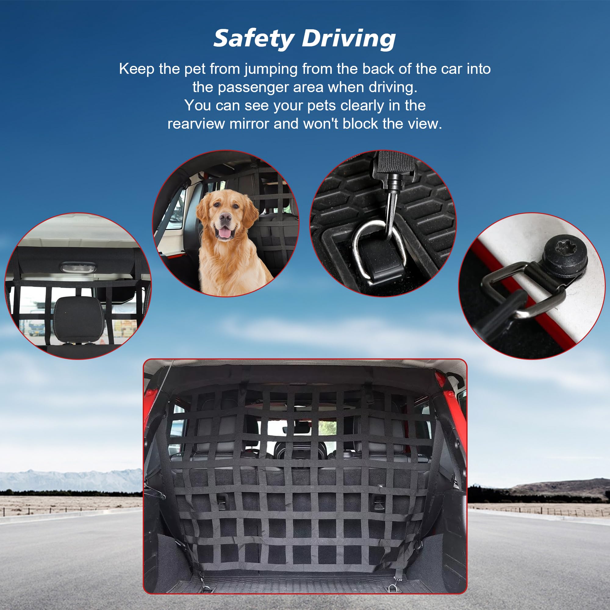 G dog barrier easy-install with adjustable bands and hooks for quick setup