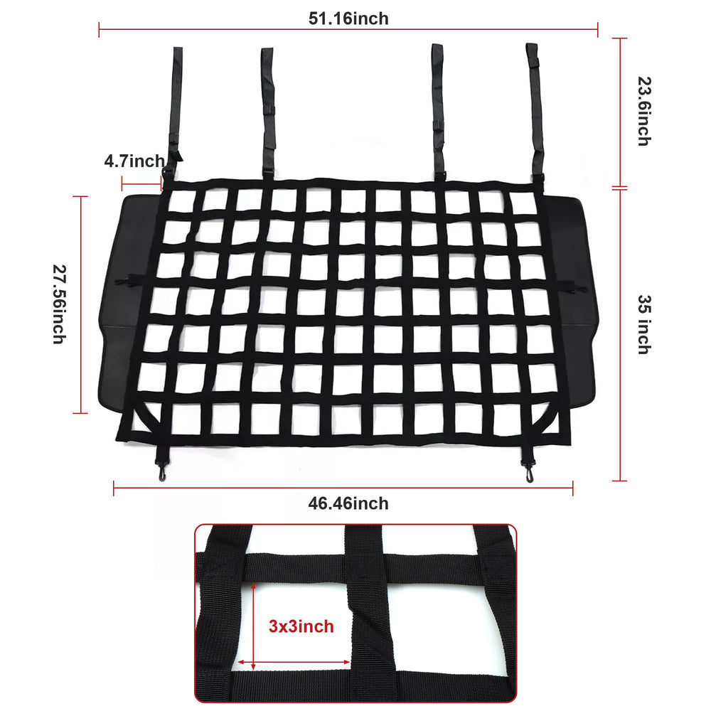 G dog barrier in Jeep trunk demonstrates organized pet separation during trips