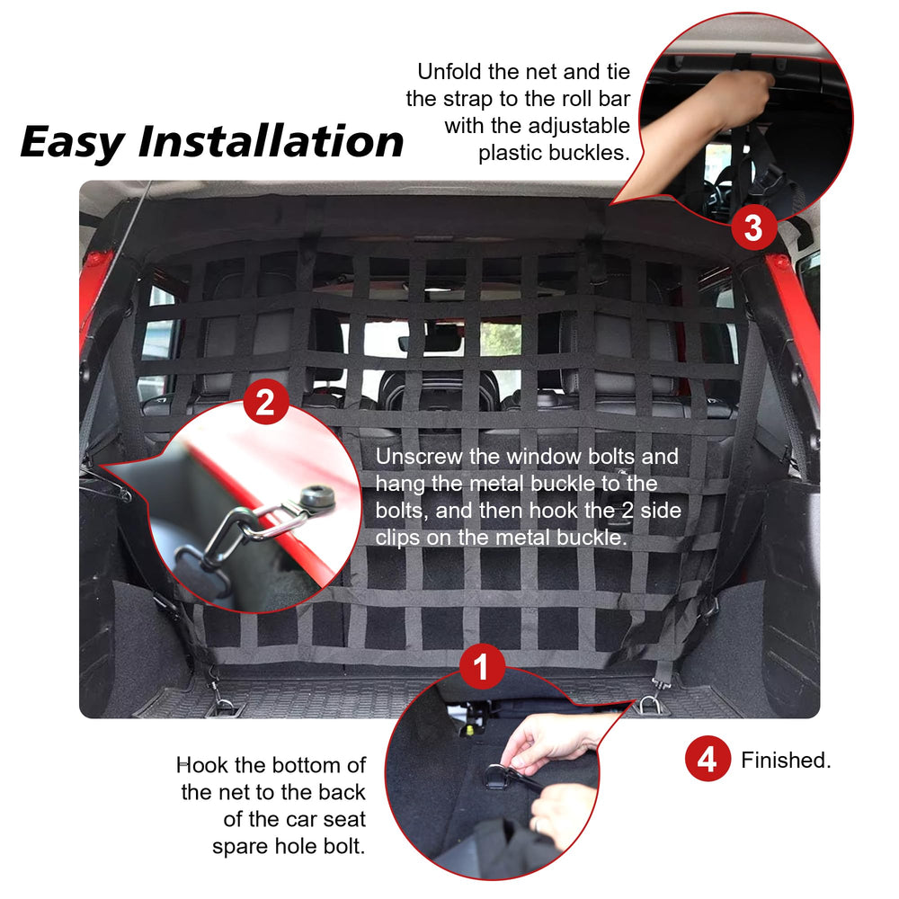 G dog barrier includes metal rings for reliable Wrangler compatibility
