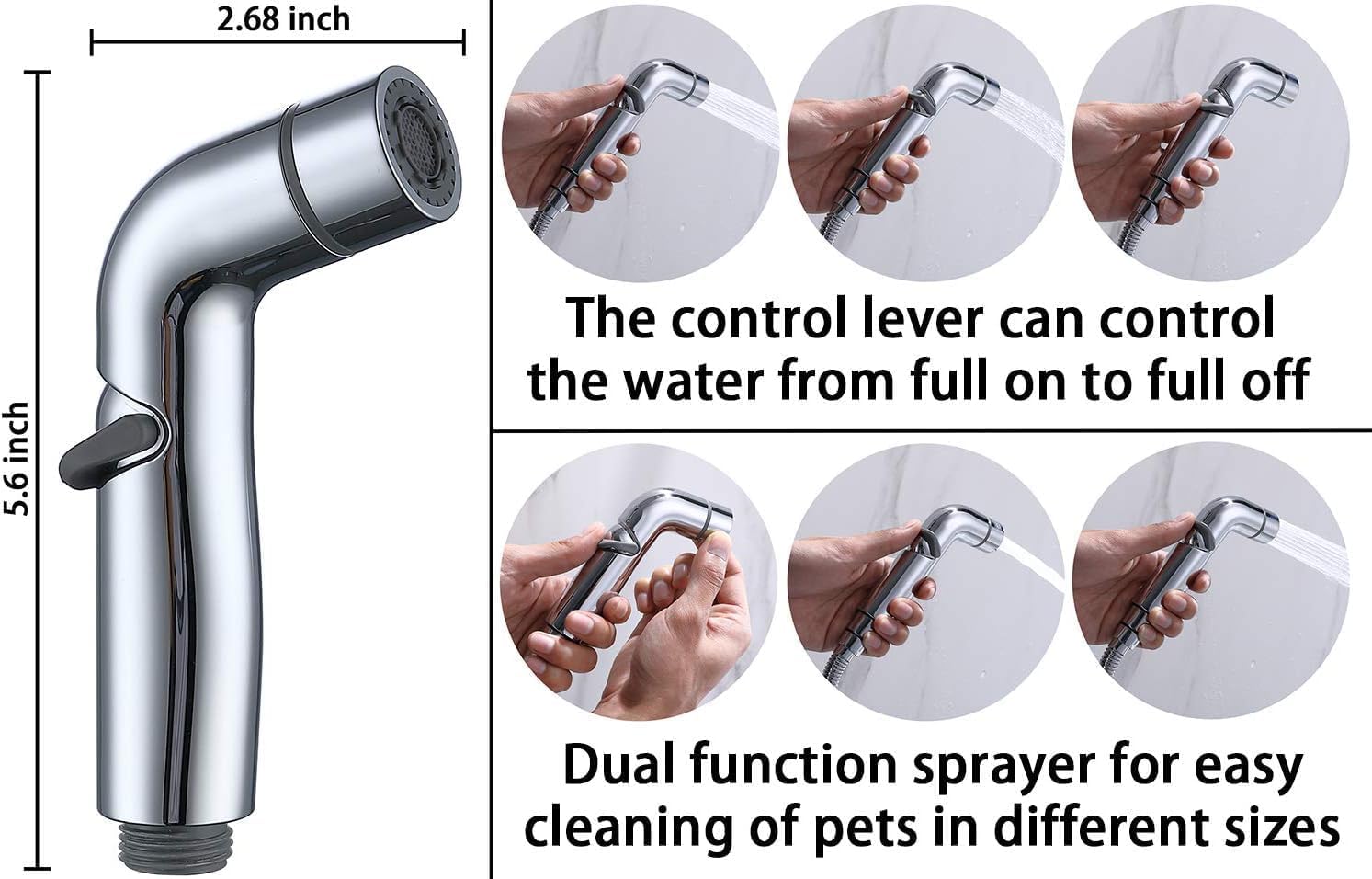G-Promise 118-inch metal hose extends reach for thorough rinsing.