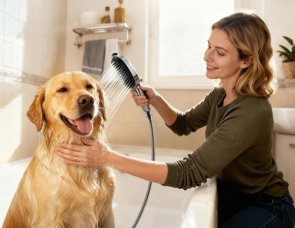 G-Promise wand attached for one-handed control during bath time