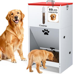 GADFISH 60lbs large-capacity dog feeder with viewing window for quick kibble checks.