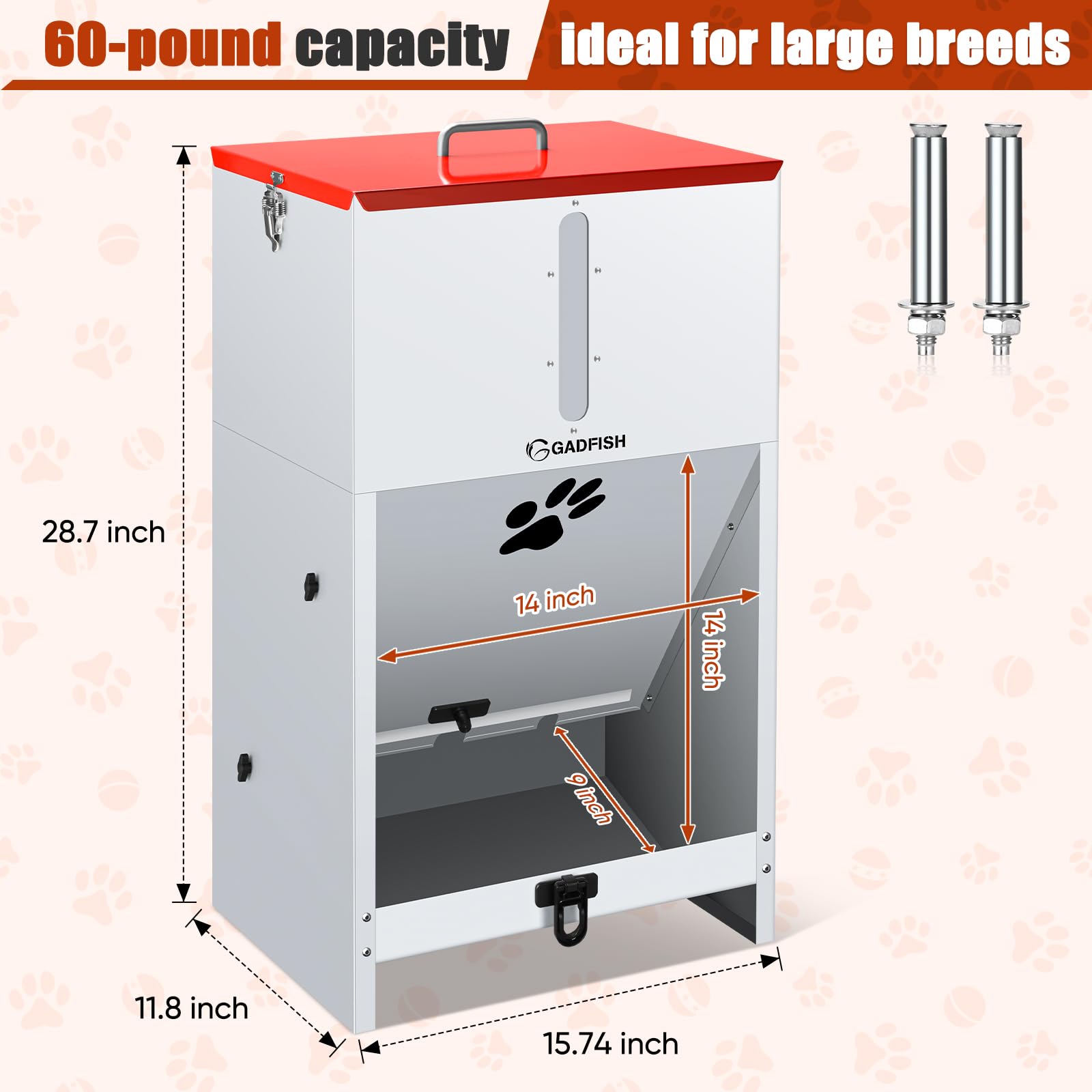GADFISH outdoor heavy-duty dog feeder with lockable door to protect meals.