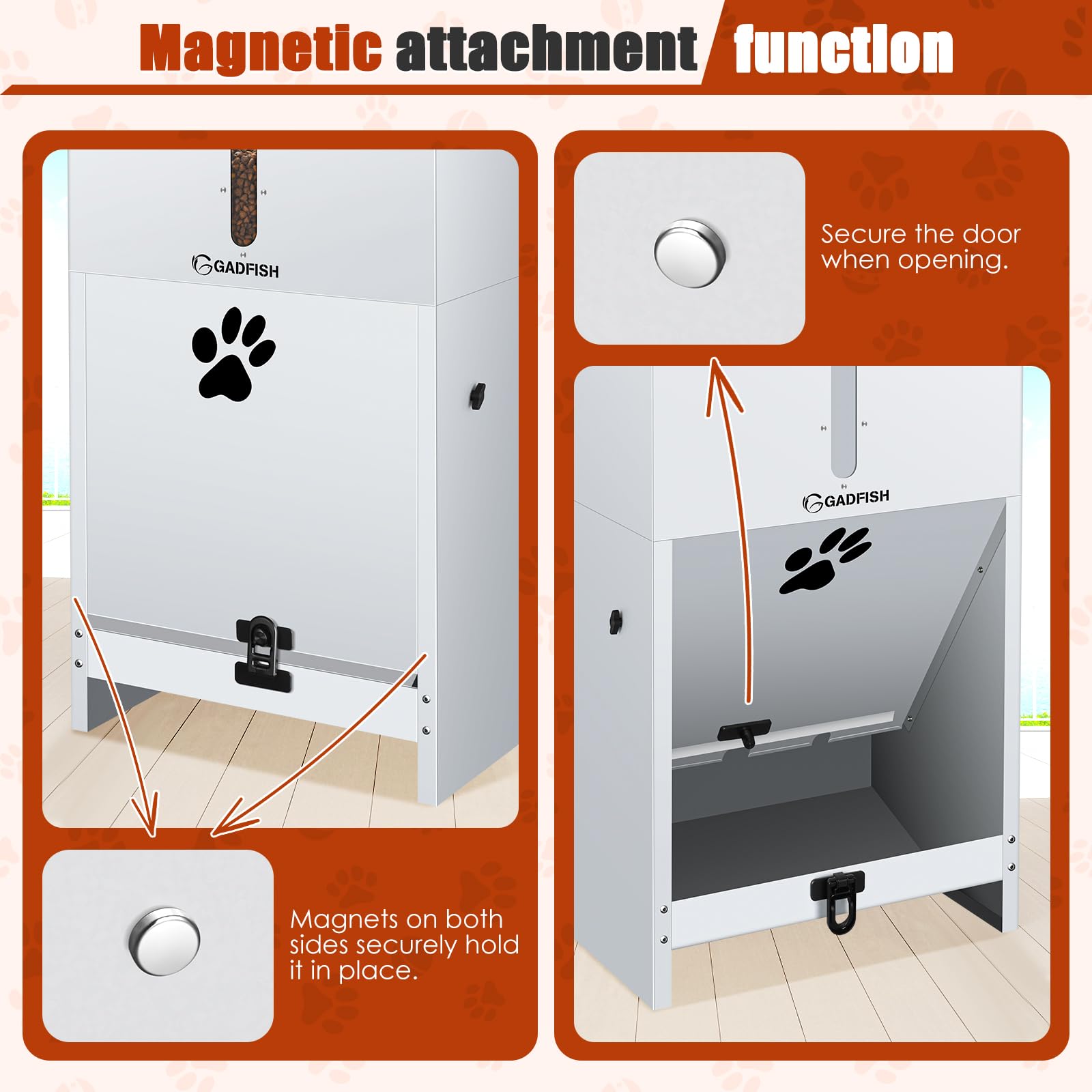 GADFISH secure door lock for outdoor dog feeder keeps food safe.