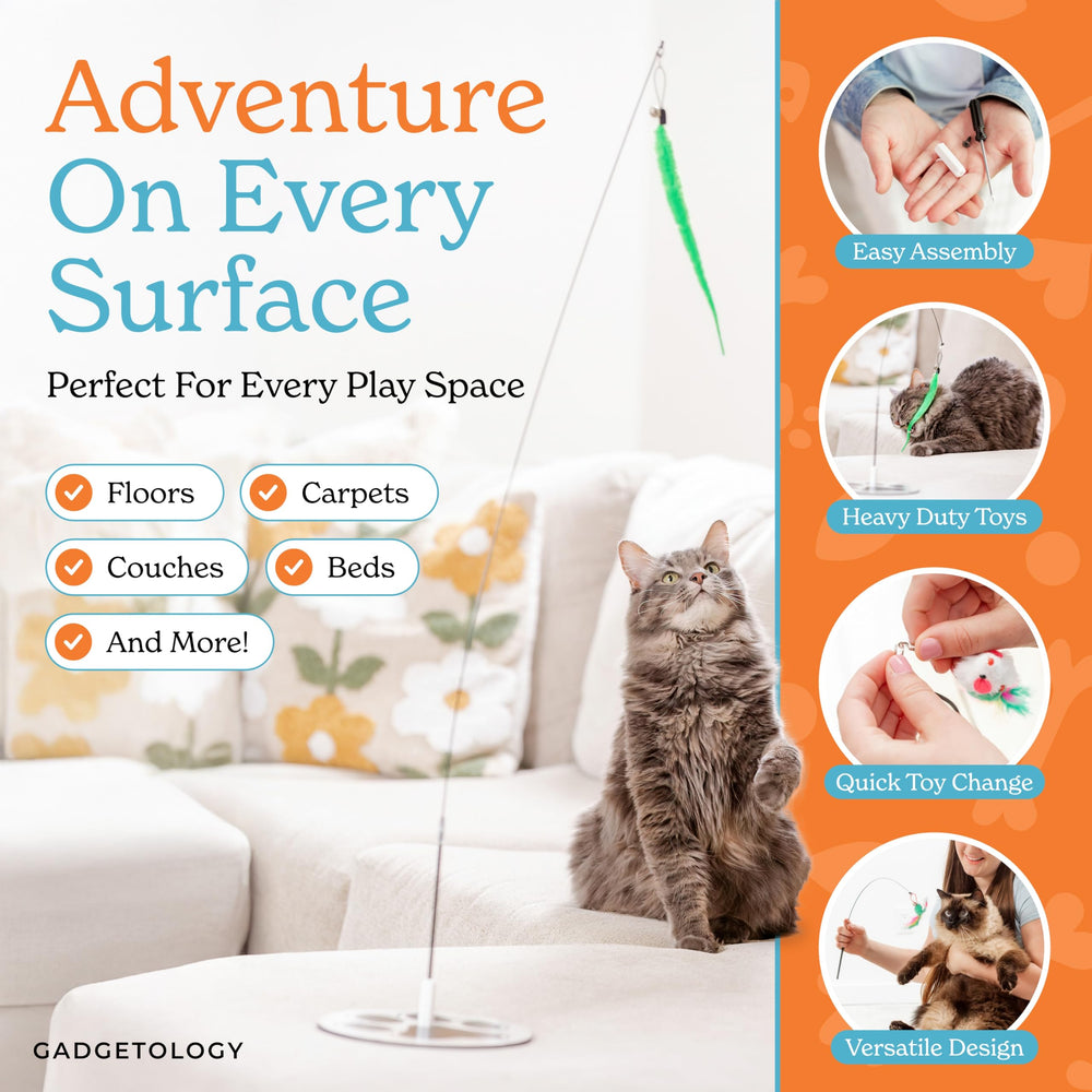 Gadgetsology reinforced wand with elastic wire resists bending and holds up to playful cats.