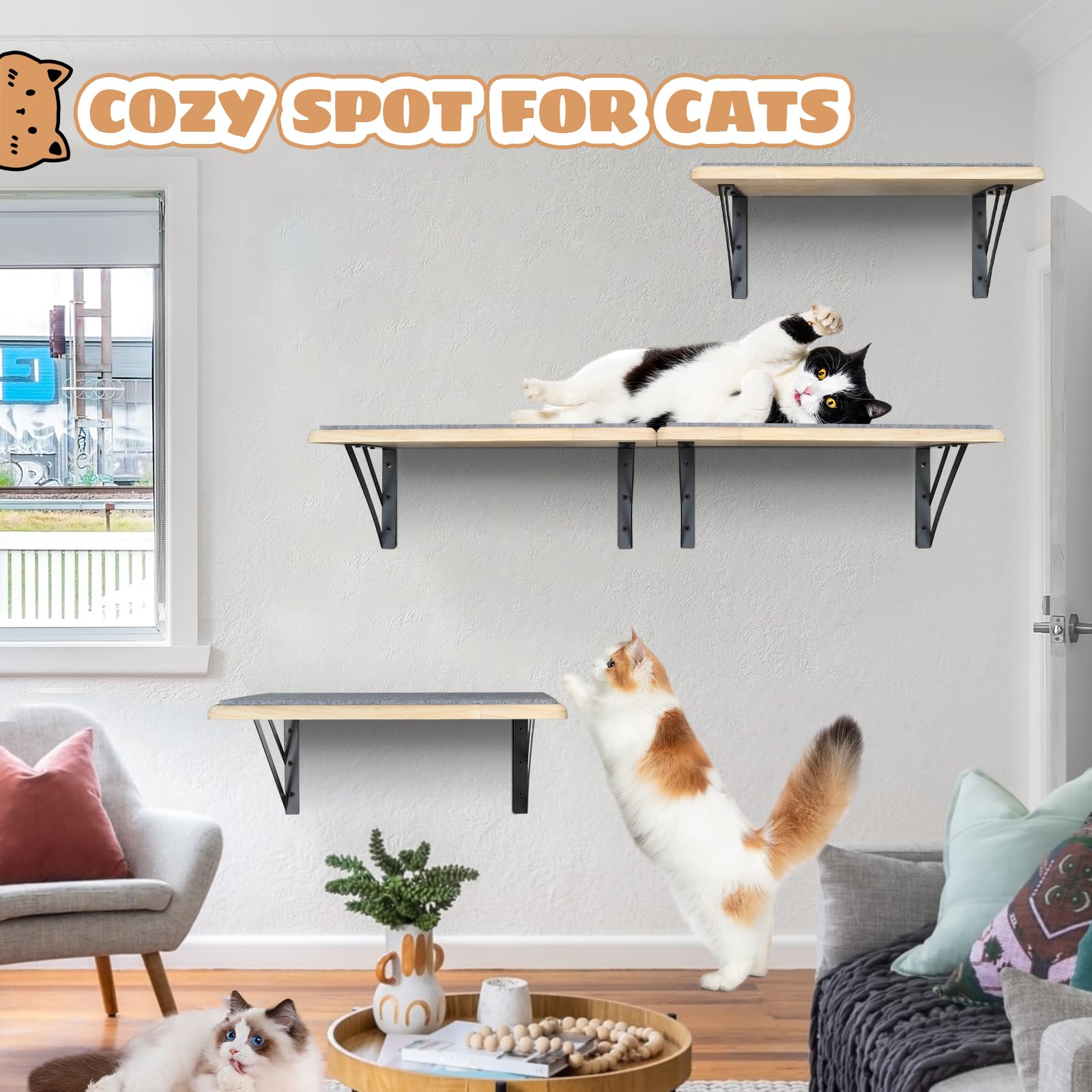 GADKE Burlywood cat shelves spacious surface suitable for big cats.