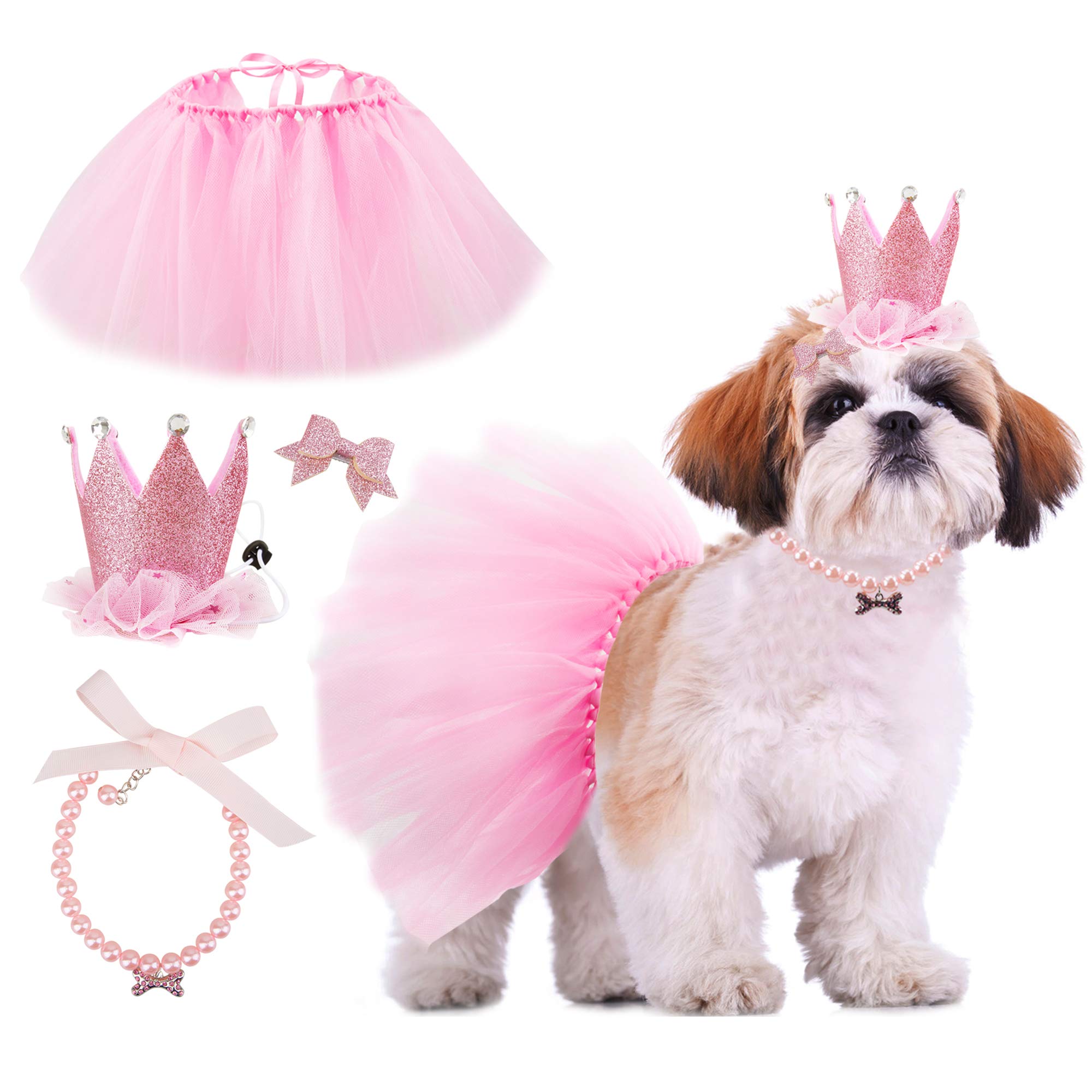 GAGILAND pink tutu birthday outfit on a small dog for a festive party look