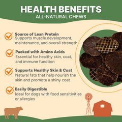 Dog chewing Gaines Family Farmstead Beef Chips, easy-to-break snack