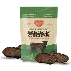 Gaines Family Farmstead Beef Chips packaging front, premium grain-free dog treat