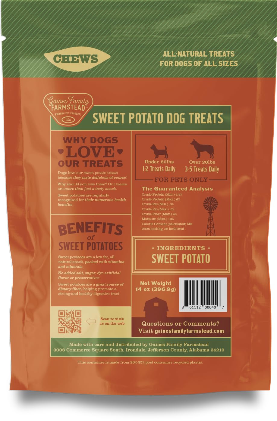 Re-sealable packaging keeps Gaines Family Farmstead chews fresh.