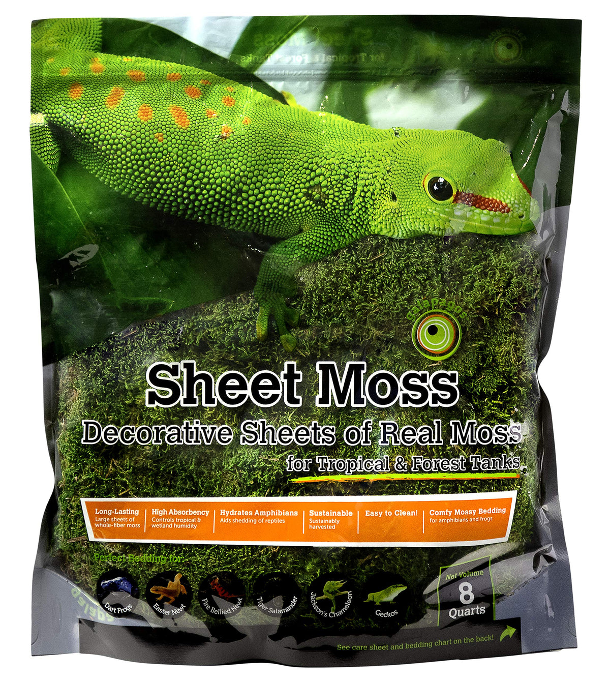 Galapagos real moss sheets 8QT natural green for terrariums, moisture balance.