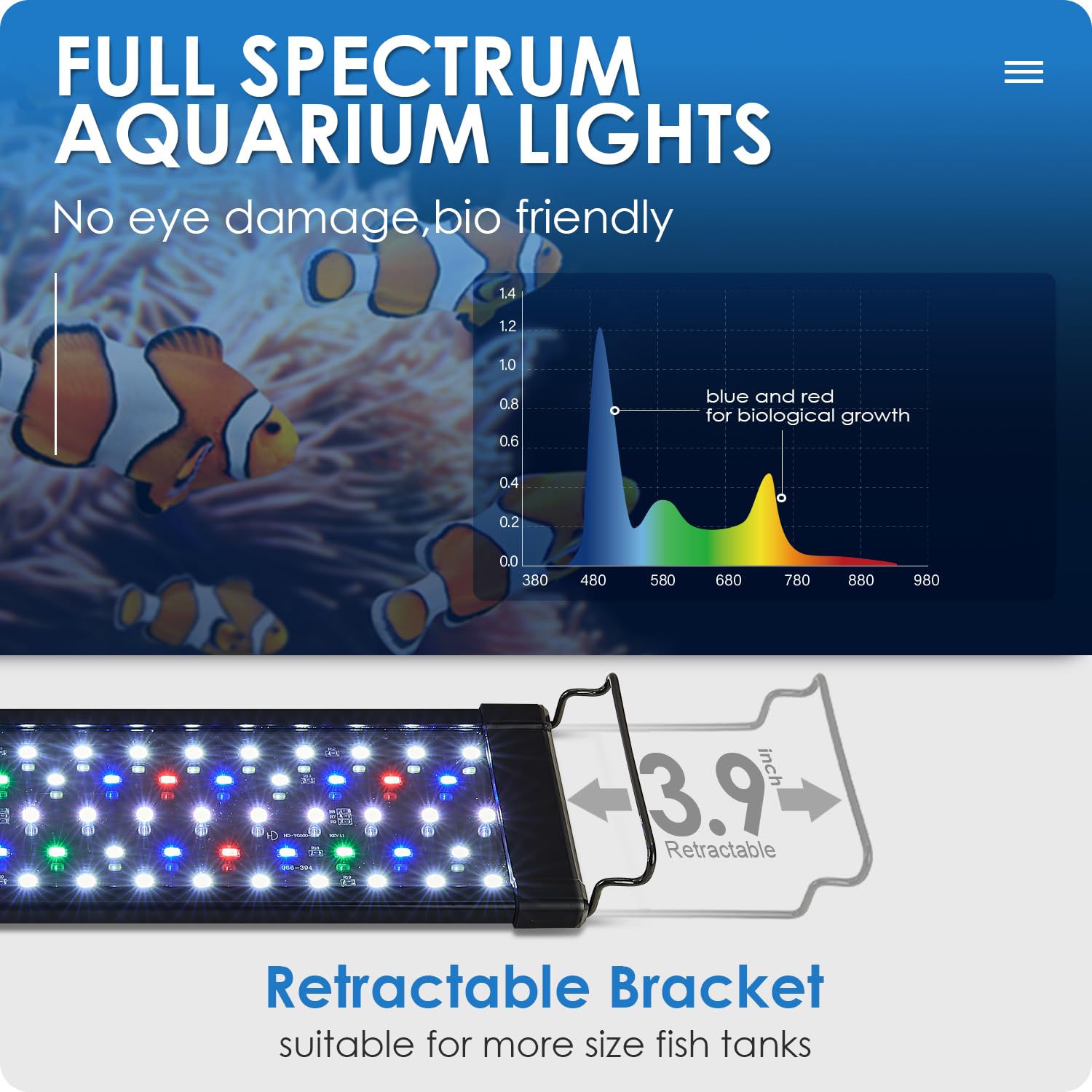 Gamalta Aquarium Light with expandable bracket, fits tanks of different widths