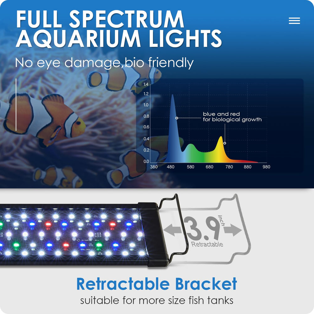Gamalta Aquarium Light with expandable bracket, fits tanks of different widths