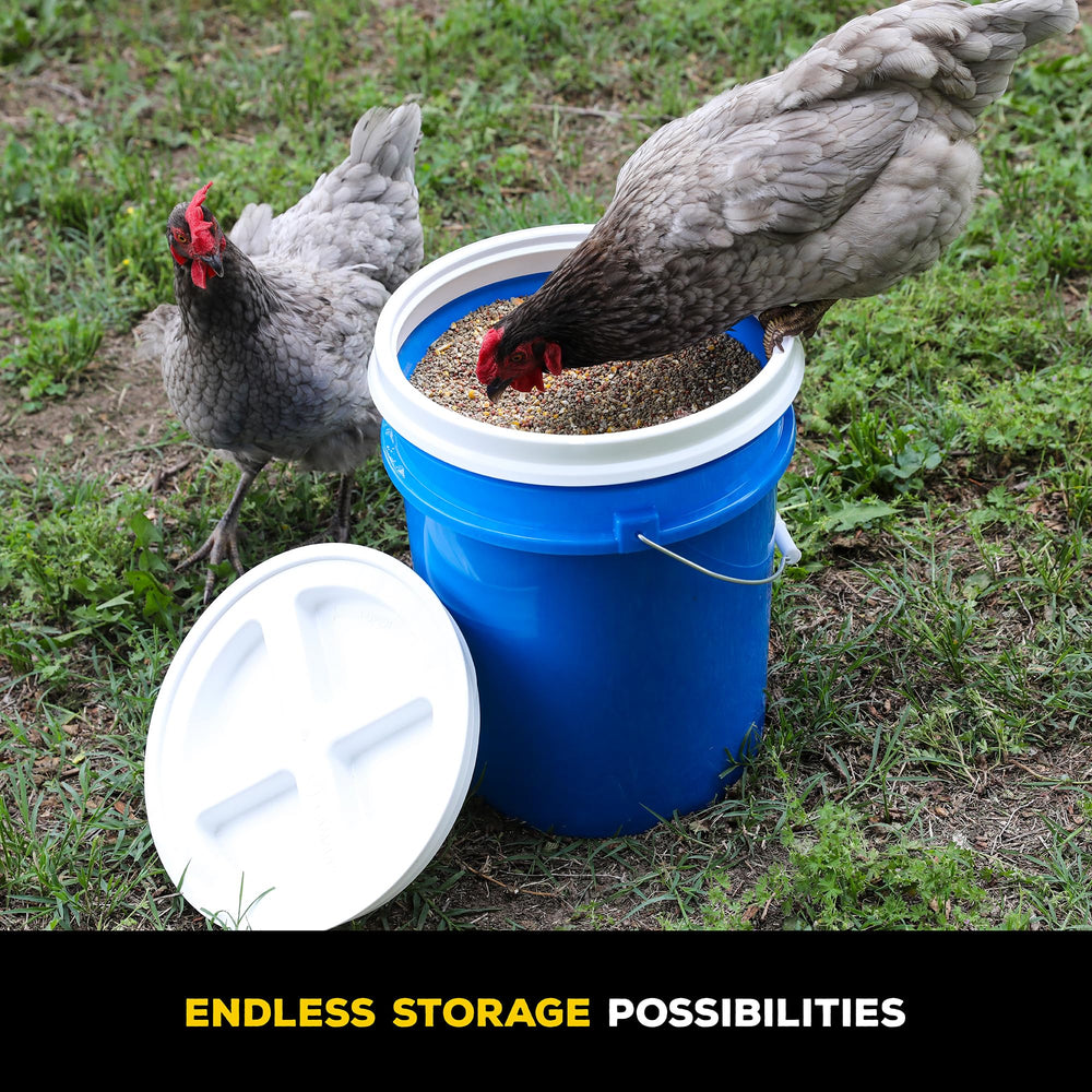 Gamma Seal Lid color-coded storage helps separate bulk foods and supplies.