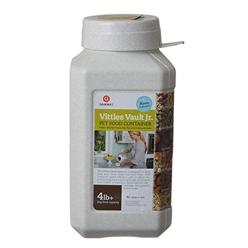 Gamma Vittles Vault pet food container with airtight seal, keeping kibble fresh.