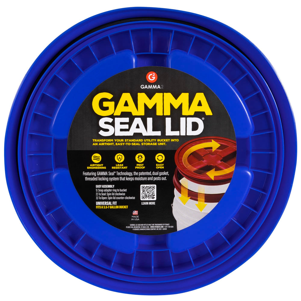 Gamma2 Gamma Seal Lid on a bucket enabling airtight storage of dry goods.